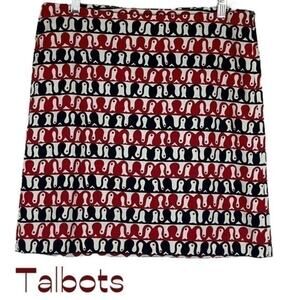 Talbots Red & Black Bold Print Career Office Feminine Skirt NWOT Size 10P